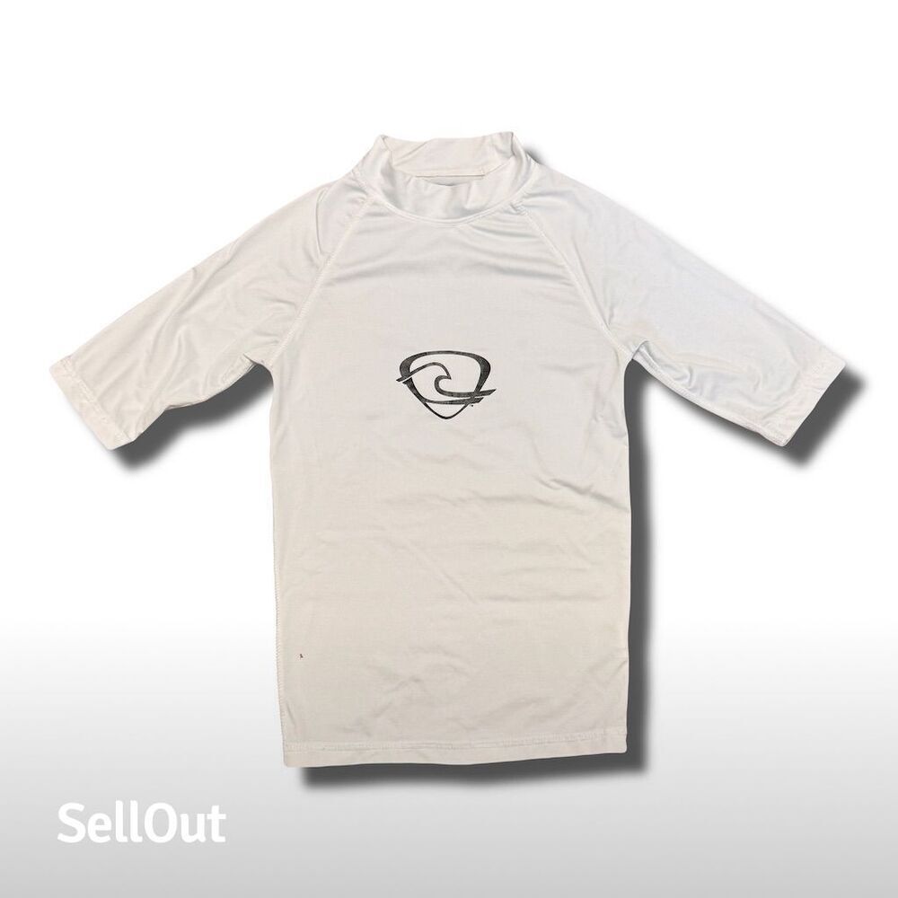 Wave Zone Youth Rash Guard Shirt White Unisex Kids Size 8-10